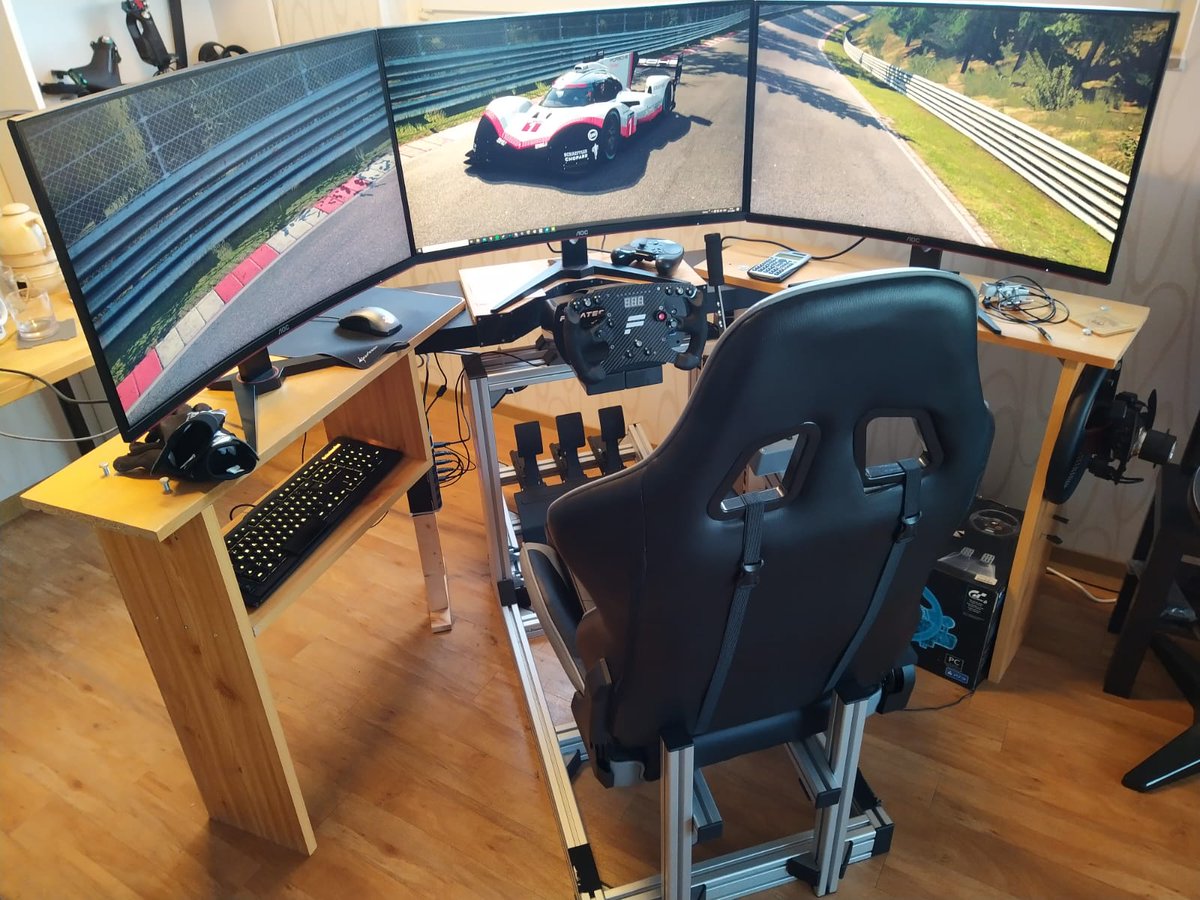 So this is what my rig has become. I am really liking it and it´s janky DIY-style. I have also getting into 3D-printing, so I making more and more adjustments and additions, whenever I find something not quite to my liking. 

#simracing #AssettoCorsa #Fanatec