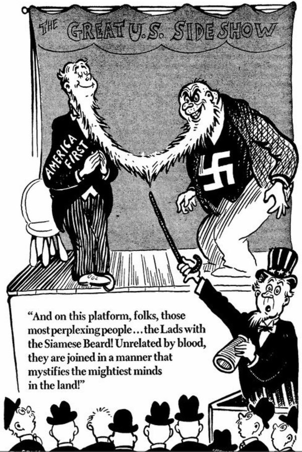 NaylorWelis's tweet photo. Imagine being so ignorant of history that you believe #AmericaFirst is a platform to be proud of

(Dr. Seuss cartoon from 1930s) https://t.co/pXjwIlybxW