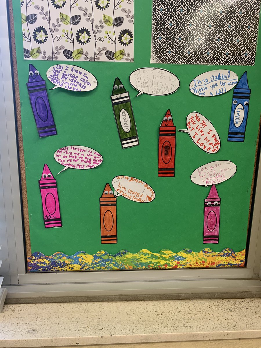 em_andreychuk's tweet photo. Quick write follow-up activity to the fabulous read aloud "The Day the Crayons Quit". Students were asked to write from the perspective of their favourite coloured crayon from the story #literacyfun #perspectivewriting @RochCarrierFIPS https://t.co/9ACZyCe5Um