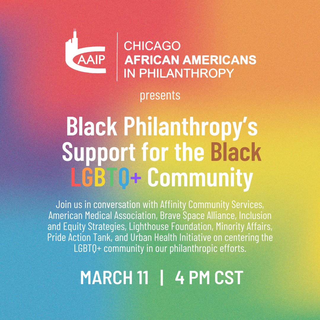 FundBlackChi's tweet photo. Join #CAAIP March 11, 2021, 4:30-5 p.m. for a conversation on our role in strengthening Black Queer liberation by centering the Black LGBTQ+ community in our philanthropic efforts.  https://t.co/wstUMVnjS0
#equality #blacklivesmatter #lgbtqpride #philanthropy #nonprofits https://t.co/3cJoSvu0RJ