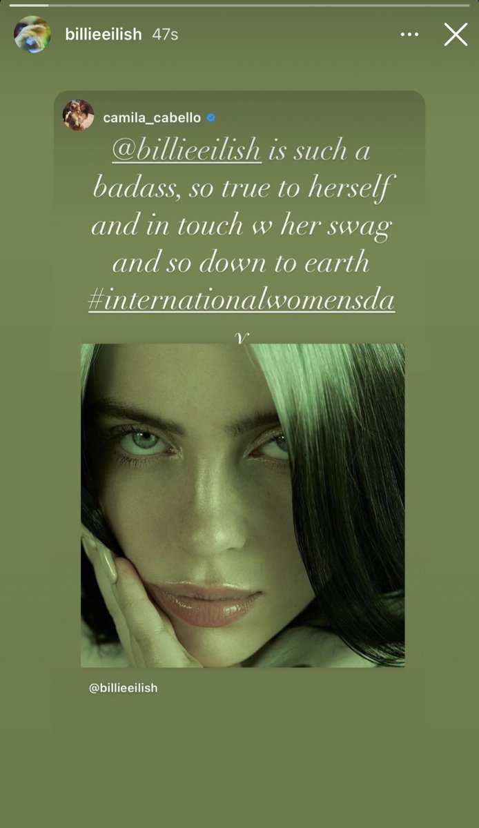 bippitycabello's tweet image. BILLIE EILISH REPOSTED CAMILA’S INSTAGRAM STORY ABOUT HER OMG THE COLLAPSE