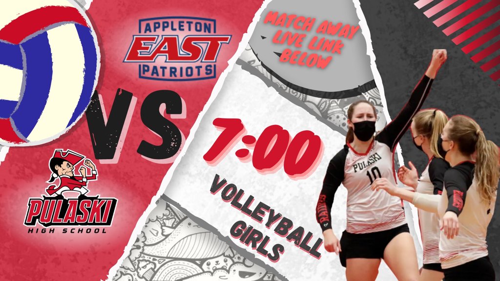 PulaskiRedSea's tweet photo. Today 🔴🏐Pulaski Volleyball Girls🏐⚫️ are playing 🔵🏐@AppletonEast🏐🔴 at 7:00 p.m.
#raiderstrong #raiders #appletoneast #volleyball
@ae_volleyball
@appletoneastpatriots 
Freshman: https://t.co/9Aue4UIi90
JV: https://t.co/dMwy2OLShQ
Varsity: https://t.co/dz6h4MWDM3 https://t.co/jCWCvlIorj