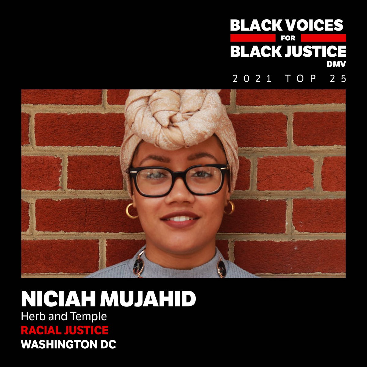 Congratulations Niciah Mujahid! You’ve been selected for the TOP 25 list for the Black Voices for Black Justice Fellowship. Mujahid is the Founder and Director of <a href="/herbandtemple/">herbandtemple</a>, curating sacred healing spaces, content, curricula and products for holistic wellness.