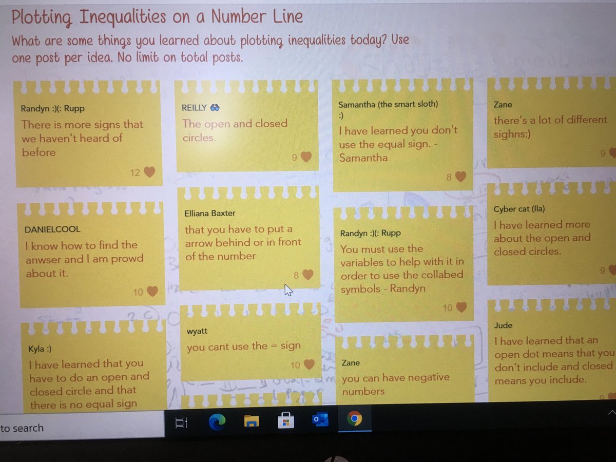 MrsBrown4School's tweet photo. The #TeamNOLA5thGrade worked on plotting inequalities on a number line in #Math with me today. Then they wrote about what they learned and shared it with the class. #WritingAboutMath Awesome work, mathematicians! ๐๐๐ป๐ https://t.co/HXfDvylLpn