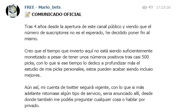 cmtenisinfo's tweet photo. Me ha dado pena leer ese mensaje. Sabeis que yo nunca recomiendo a nadie, pero reconozco el trabajo, y lo recomiendo. Y es una pena que este mundo cada vez tenga mas estafadores y la gente que ofrece buenos contenidos decida abandonar tras años currandoselo. Ánimo @Mario_bets_. https://t.co/8IIoLrDt47