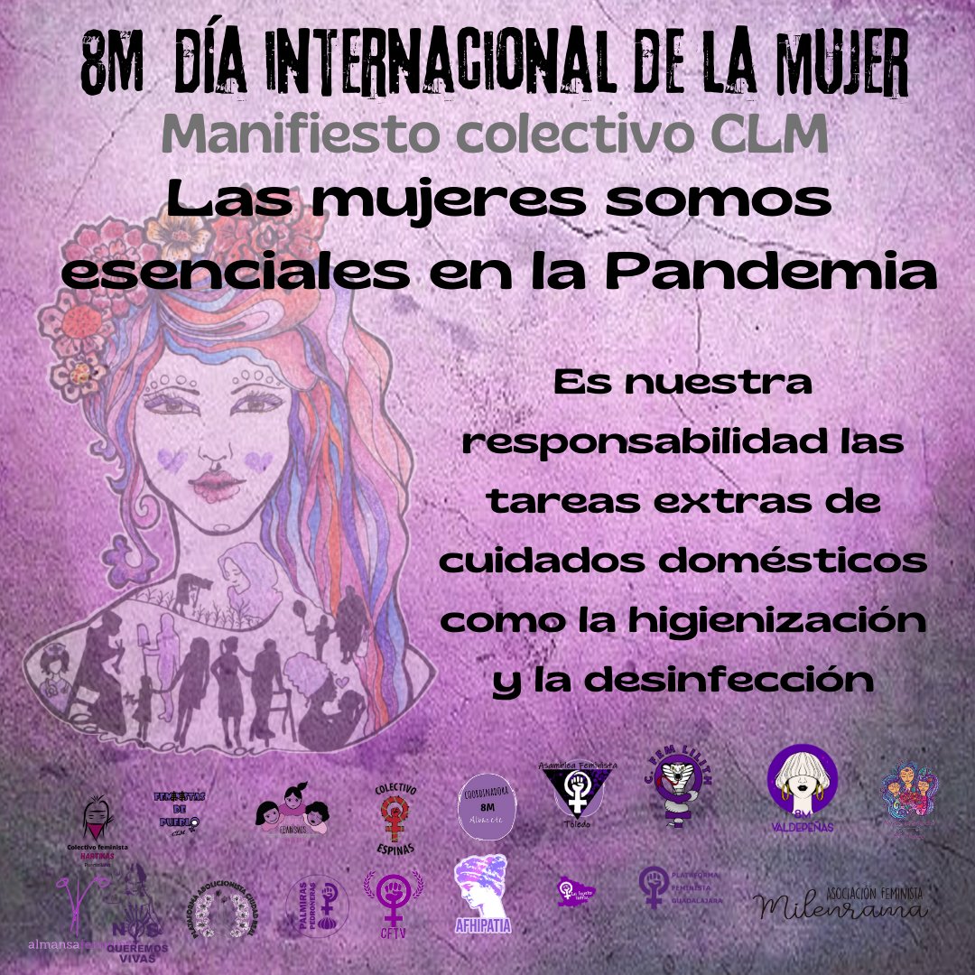ClmFeministas's tweet photo. Seguimos con razones para un #8M más necesario que nunca. La pandemia😷 ha agudizado la feminización de la pobreza al mismo tiempo que hemos sido ,y somos, esenciales durante la misma. #8MCLM #8MCLMEnMovimiento https://t.co/V4gHs1Q2nv