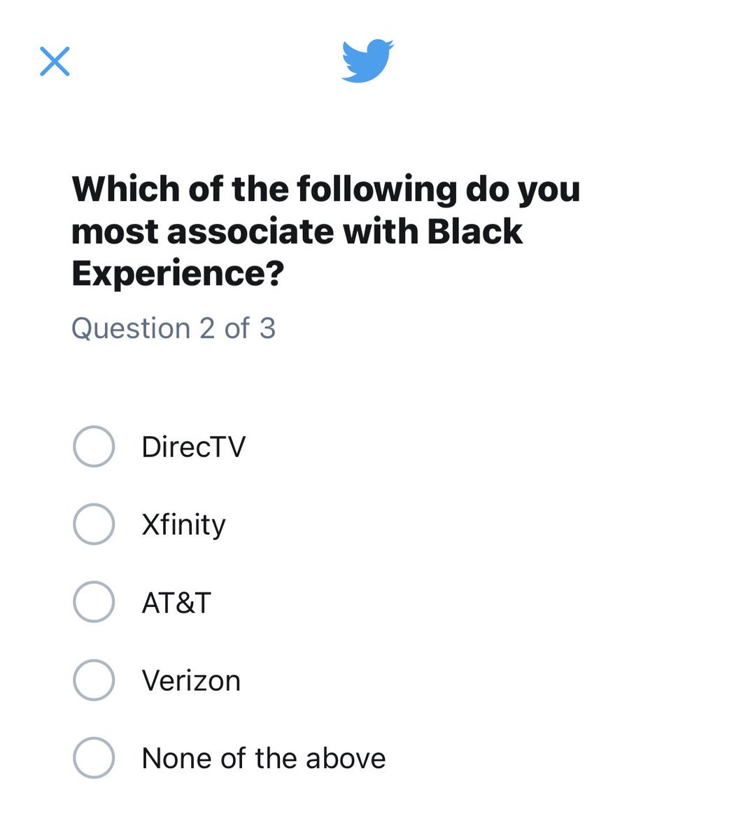 AJ_Schulzet's tweet photo. Ok, @twitter, I have no idea where to start. An answer from this white guy is not only uniformed, but borderline racist.
#survey #racialtargeting https://t.co/i0H4cwoir1