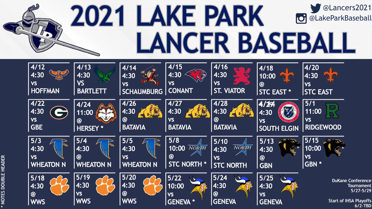 2021 Varsity Schedule!  Go Lancers!