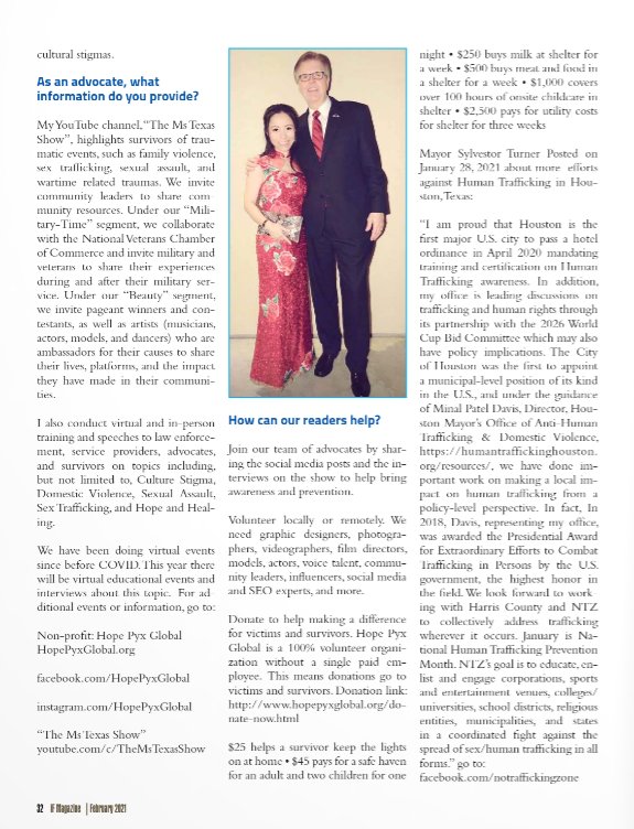 MsUSATexas's tweet photo. On this International Women’s Day, I want to say thank you to International Focus Magazine for your support on my effort to end human trafficking. 
 
#SexaulAssault #SexTrafficking #humantrafficking #domesticviolence #MsTexas #TheMsTexasShow #EileenDongOfficial #MsCalifornia https://t.co/lpSclfEl1Y