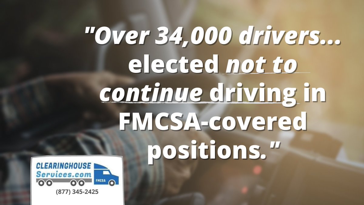 ClearCDL's tweet photo. 😲  "Over 34,000 drivers... elected not to continue driving in FMCSA-covered positions."

See all the stats and data from 2020: https://t.co/DwinbA5U6r 

#fmcsaclearinghouse #fmcsa #truckdriver #truckinglife #cdldriver #substanceabuse https://t.co/HpMNSq0xeW