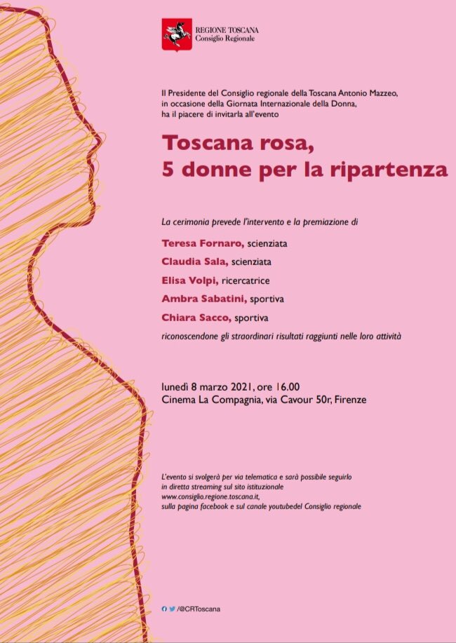 Oggi Teresa Fornaro, ricercatrice dell’ INAF di Arcetri, è stata premiata insieme ad altre quattro eccellenze femminili dal Consiglio regionale della Toscana in occasione della Giornata Internazionale della Donna. @regionetoscana @CRToscana @mediainaf #WomenDay2021