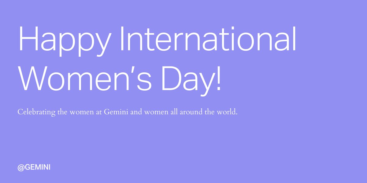 Gemini's tweet photo. On #IWD, let's celebrate women in crypto who are building the future of money!
✅Repost this tweet
✅Shout out one female colleague/friend
✅Tag #WhyWeCrypto
The chosen winning pair will both receive $100 worth of #bitcoin in their Gemini wallets!
More details below⬇️ https://t.co/rt48A5C2ev