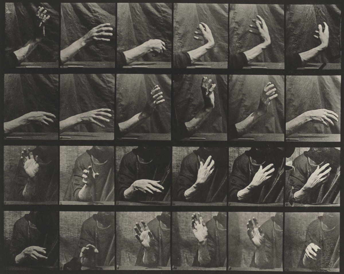 'Movement of the hand, beating time' (1884-6) by Eadweard Muybridge. One of 781 plates in his pioneering 'Animal Locomotion' series. (Source:  http://mo.ma/2OcVd1o )