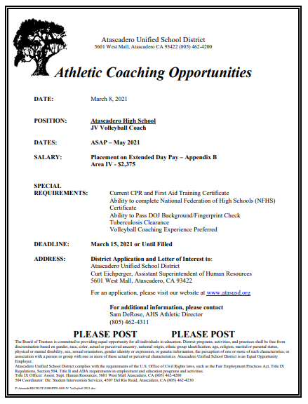 atasusd's tweet photo. Coaching job opportunities! https://t.co/uKJfRUmqDL