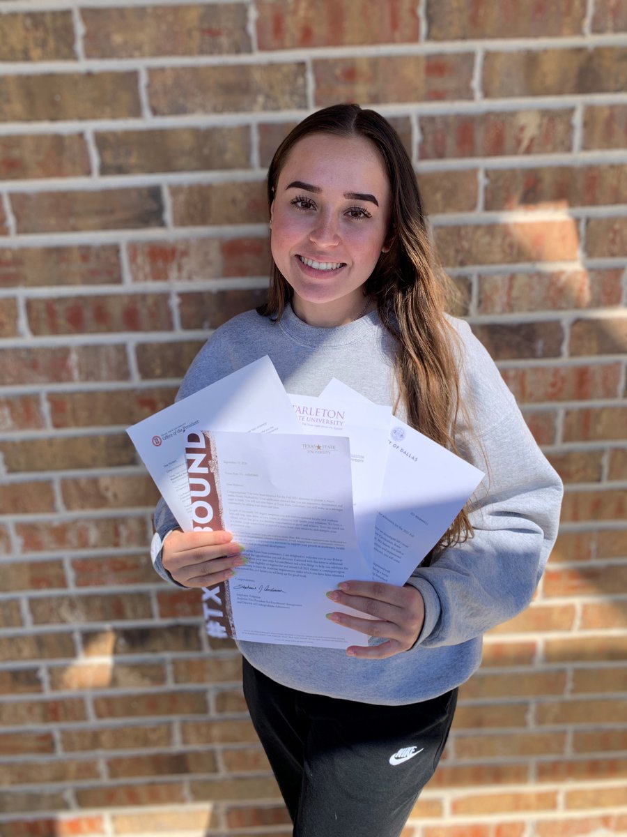 Makinen Maines has been accepted into Texas Tech, Tarleton, Texas State University, and University of Dallas! Way to go Makinen 🎉🎉🥳