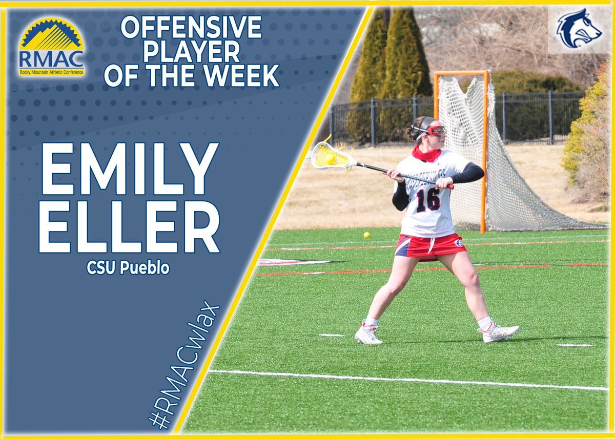 RMAC_SPORTS's tweet photo. Emily Eller of @gothunderwolves is the #RMACwlax Offensive Player the Week after she totaled 10 goals and three assists for 13 points over two games. She also had a .714 shooting and went 6-for-7 on her free position shots. #EverythingElevated https://t.co/qN50LkdkVz