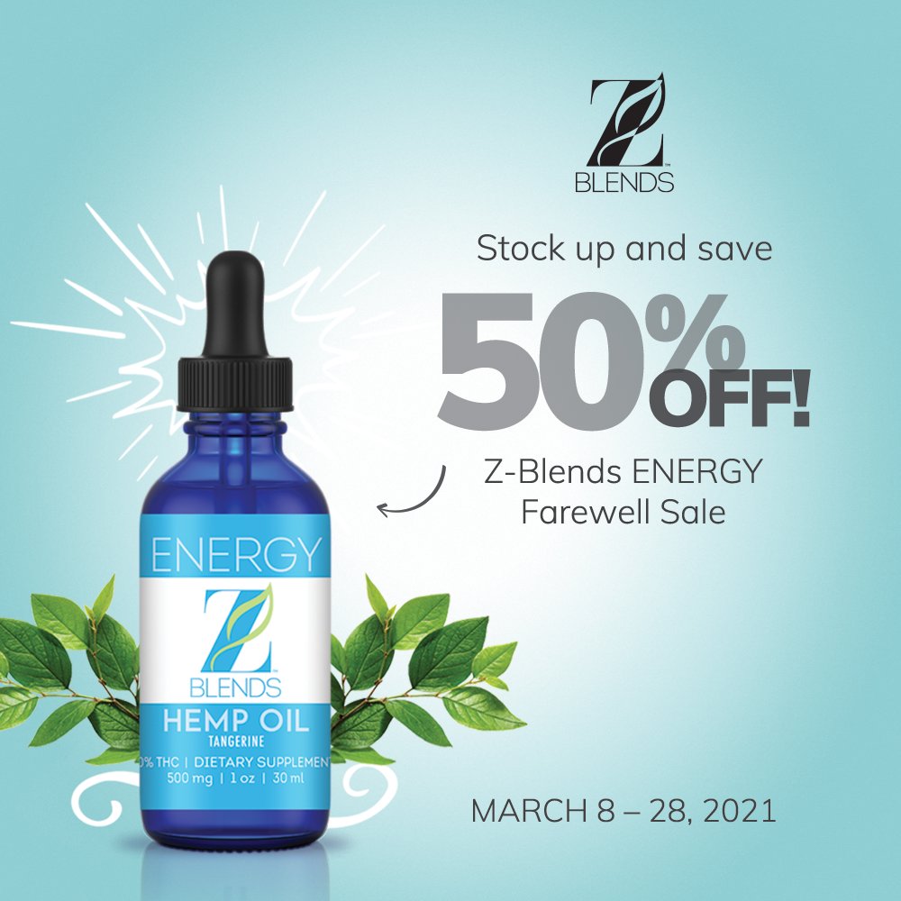 ZBlendsHemp's tweet photo. Z-Blends Energy ⚡️ is on sale for 50% off until March 28, 2021! #zblends #halfoff #zblendshemp
¡Z-Blends Energy ⚡ está en oferta con 50% de descuento hasta el 28 de marzo de 2021! https://t.co/MS3e2GWoVs