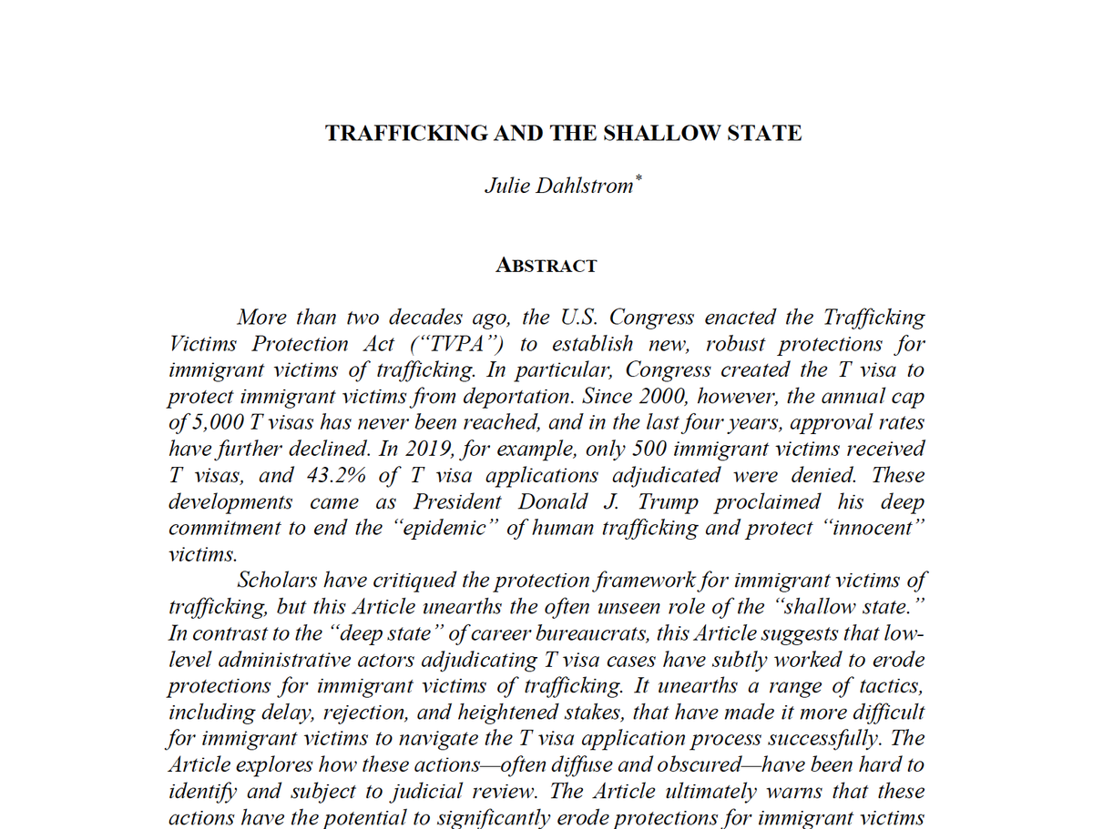 jdahlstrom765's tweet photo. I am looking forward to working with the fantastic editors @UCILawReview to publish my piece, "Trafficking and the Shallow State," which highlights how administrative actors have worked to limit immigration protections for trafficking survivors. #traffickinglaw #shallowstate https://t.co/dMzxrDrF2U