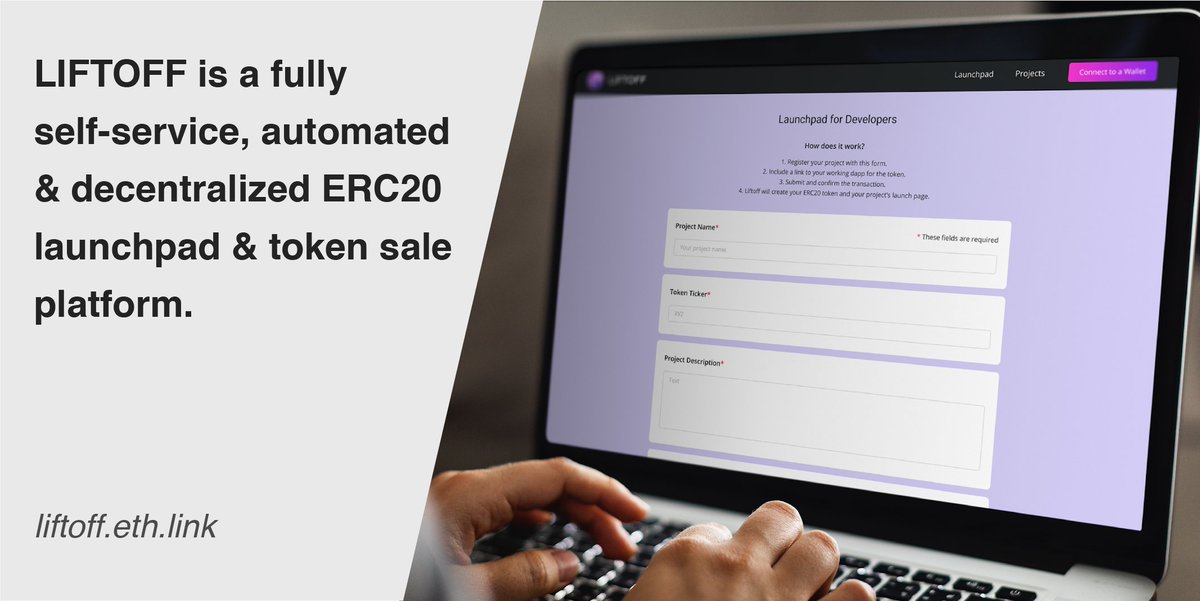 LiftoffEth's tweet photo. LIFTOFF is a fully self-service, automated and decentralized ERC20 launchpad and token sale platform.
Developers launch a new token along with a sale with just one button.
#LiftOff #LIFT #launchpad #rewards #crashinsurance #NFT #liquidity #Uniswap #penguinswap https://t.co/AYnkYxfZuD