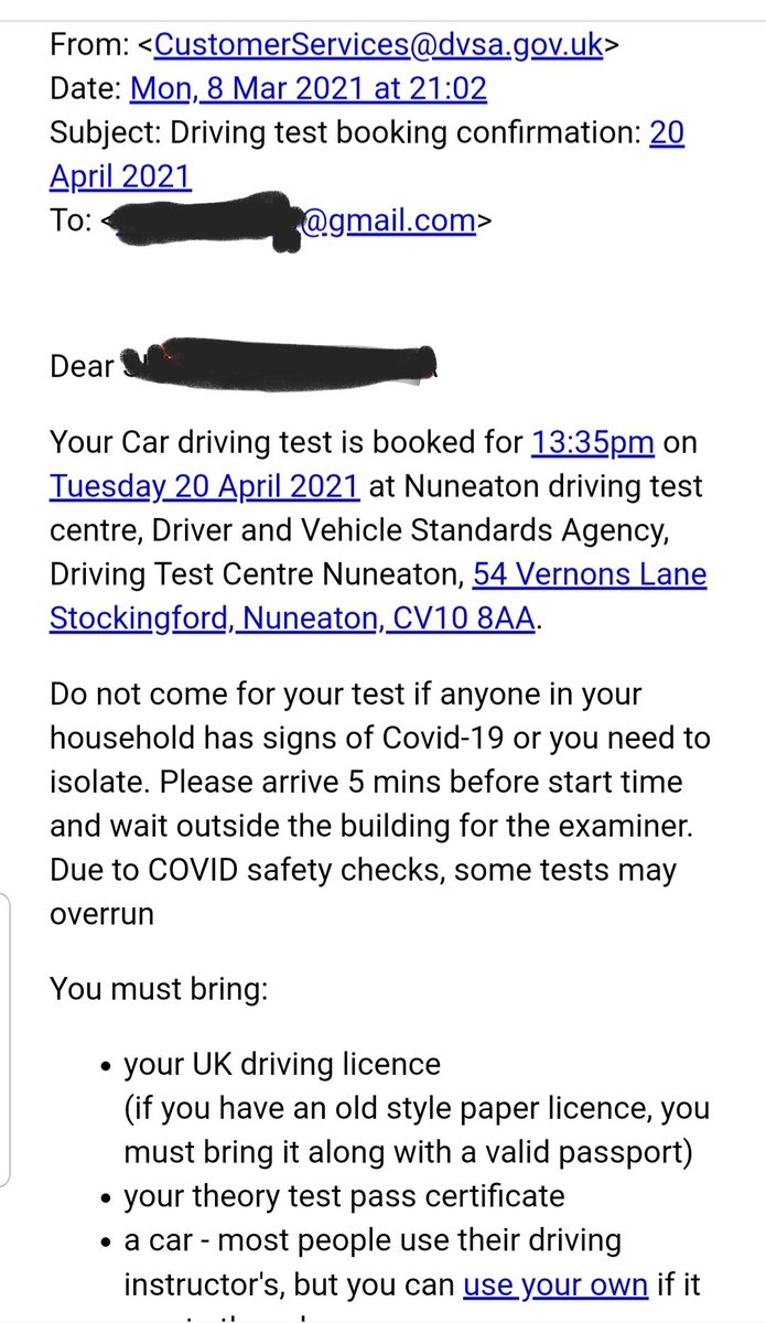 L2PCoventry's tweet photo. @DVSAgovuk One of my pupil managed to change  a rescheduled test tonight(08/03/2021) @ time 21:02 for 20 April and received the confirmation email ?!! Was that an online booking mistake or DVSA is messing up with learners? https://t.co/tfcbLFt5eQ