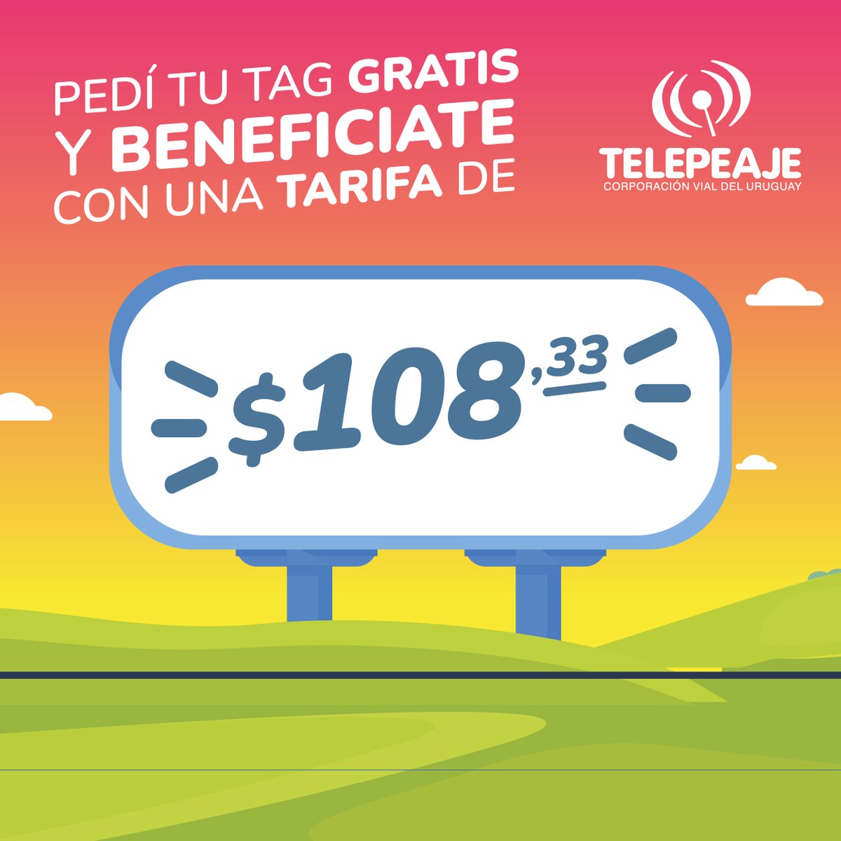 Con #Telepeaje ¡Movete sin Barreras! Solicitá tu TAG totalmente gratis y beneficiate de una tarifa de $108,33. ¡Seguí el link y solicitalo ahora! bit.ly/QuieroTelepeaje