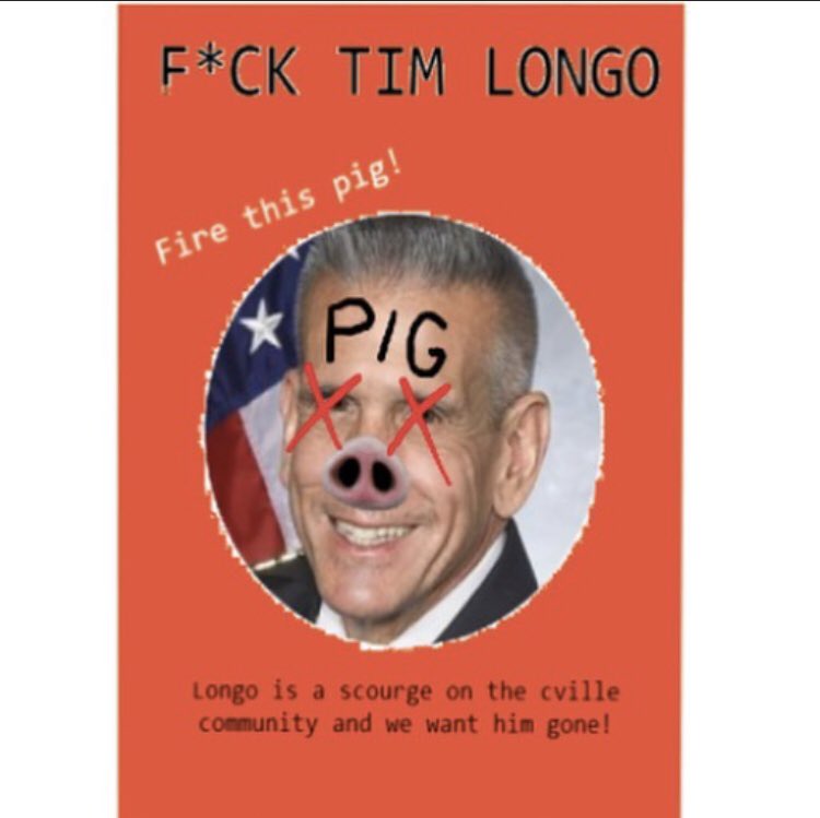 BeyondUva's tweet photo. No apologies. No Replacements. No more Kops. UVA police and Charlottesville police work hand in hand. All kops must go. If you’re on grounds be on the look out for our most recent flyer and zine drop. More info about top Kkkop Longo here https://t.co/hJMsUh0Ijs https://t.co/0JCdAT2pSz