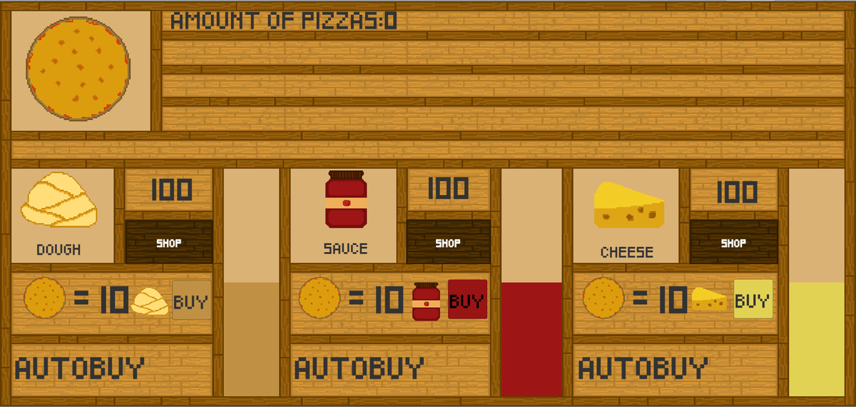 william24924's tweet photo. Here is my main screen for my clicker game about making pizza! There is still more work to be done but I think it looks good so far. Anyone got any suggestions?

#gamedev #unity #indiegame #indiedev #indiegamedev #gamedesign #gameart #indiegames #gamedeveloper #gamer #gaming https://t.co/HeEcb4GFE7