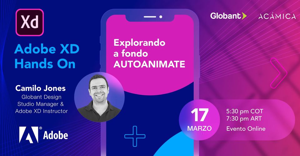 #MasterClass de #AdobeXD
Vamos a sacarle el jugo al Auto-Animate en la primera #DesignTalks del #DesignStudio de #Globant. Y #Gratis como nos gusta!  ¿Vamos o que?
.
👉 Inscripciones: bit.ly/3v3u29O
.
. #uxdesign #ux #acamica #uxlatam  #uxtalk #uxui