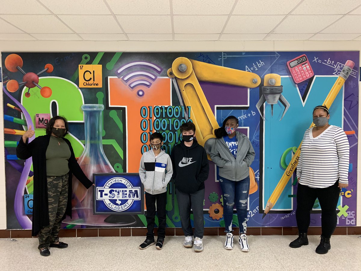 The unveiling of the Awesome STEM Wall <a href="/KMS_Panthers/">C. E. King Middle School</a> happened today! Thank You <a href="/TBradleyMurals/">T Bradley Murals</a> for creating this masterpiece for our <a href="/SheldonSTEM/">Sheldon ISD STEM/PTECH</a> Academy! 👏👏 We❤️It!  <a href="/SheldonSTEM/">Sheldon ISD STEM/PTECH</a> <a href="/mssamyka/">saMykA LeAstoN M.Ed.</a> @MsAllenSTEM <a href="/Sampson_Panther/">Ashley Sampson</a> <a href="/TheLandrover/">Edward Taylor</a>
