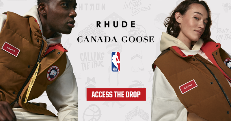 Raptors's tweet photo. CANADA GOOSE x NBA Collection with Rhude. Exclusively in the Toronto Raptors App. No purchase necessary. Access the drop.
