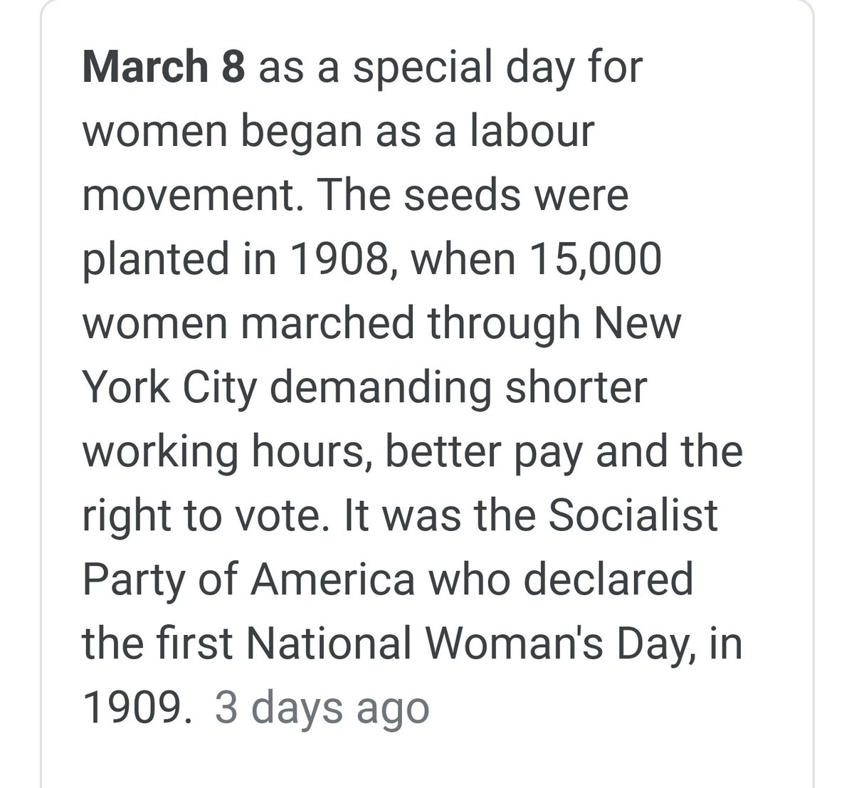 @shesmegg82 @bluedog1777 The woke turned it into a stupid day, historically it was started by my womens March for equal pay, shorter hours, and the vote in 1908. Today's women does very well and I too have never felt discriminated because I'm a woman.