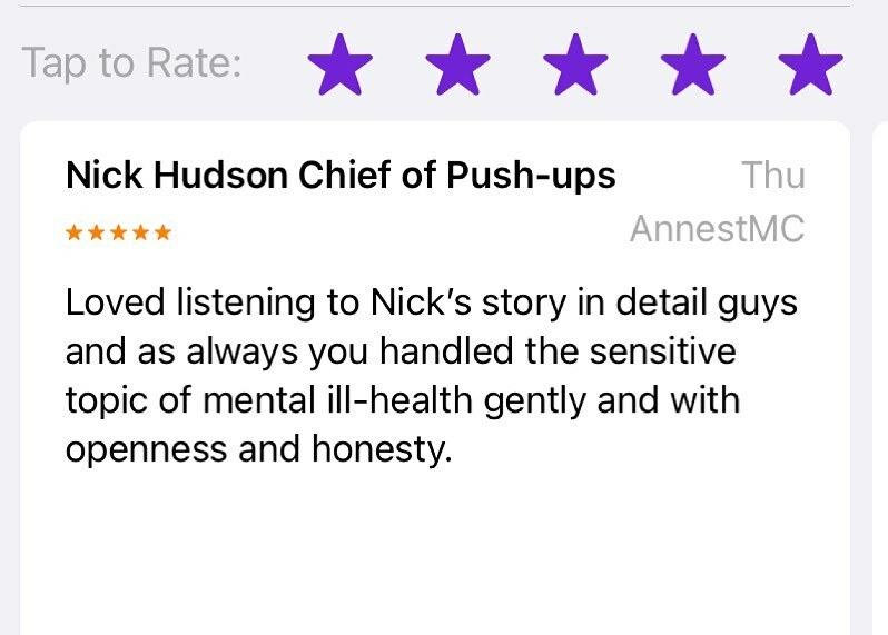 Have you listened to Nick Hudson @pushforbetter ..... the Chief of Push-ups..... a pretty extraordinary life and now building one of the fastest moving charities which is all about push-ups. #unforgiving60 #podcast #pushups for #mentalhealth #depression instagr.am/p/CMLEubKrAri/
