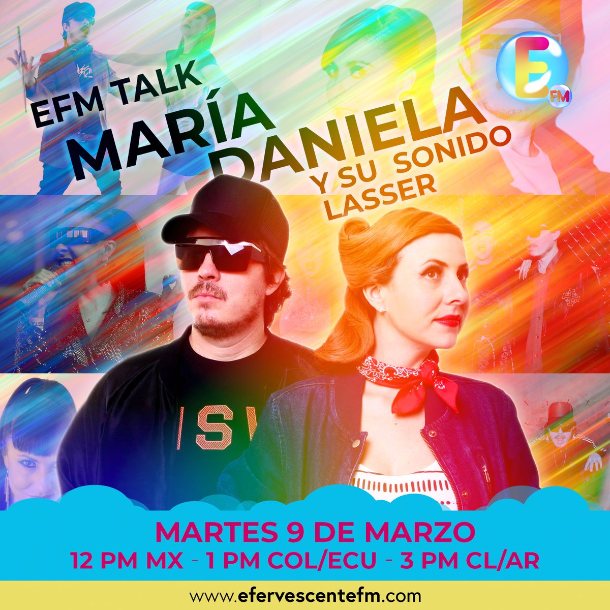 efervescentefm's tweet photo. Mañana tenemos en vivo a @mdsonidolasser por las redes sociales de @efervescentefm desde las 12 PM #México
1 PM #Colombia #Ecuador / 3 PM #Chile #Argentina #Uruguay
¡No se la pierdan! #EFMTalk #MariaDanielaySuSonidoLasser https://t.co/aXcYgD9R3U