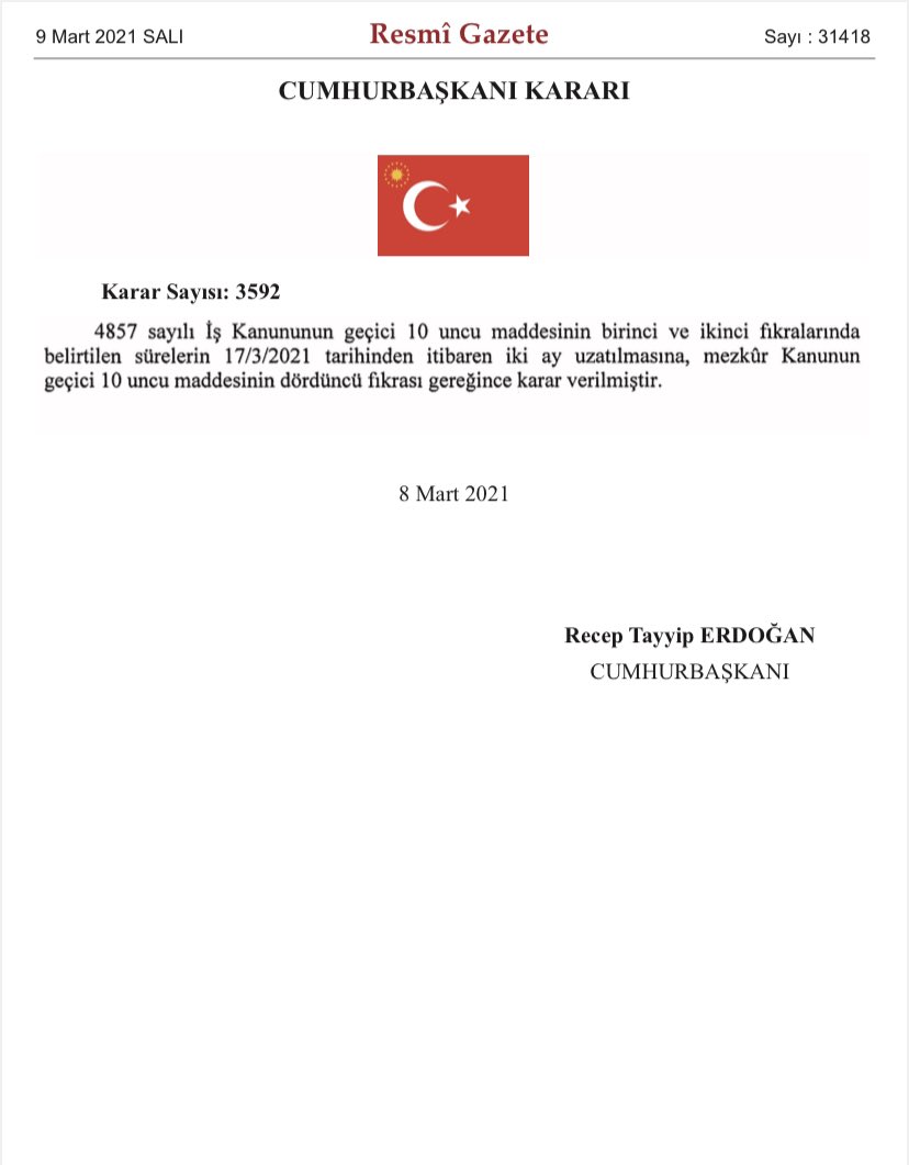 ZehraZumrutS's tweet photo. Normalleşme sürecinde istihdamı korumak için tedbirlerimize devam ediyoruz.

Cumhurbaşkanımız Sayın @RTErdogan’ın kararıyla Nakdi Ücret Desteği ve Fesih Kısıtı’nı 2 ay süreyle uzatıyoruz. https://t.co/RrwShZzhCg