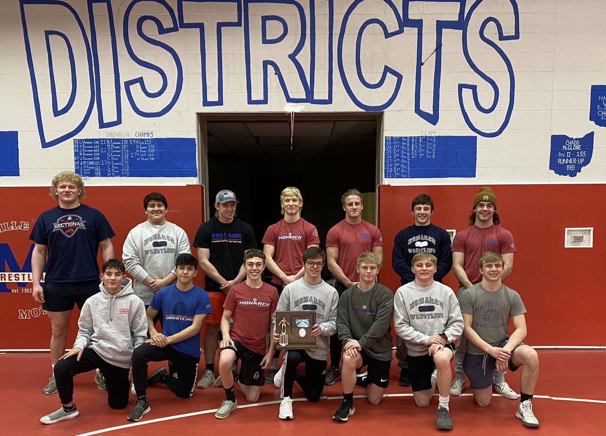 MonarchWrestle's tweet photo. Team earned a district runner up trophy this weekend. Every point mattered, unable to be recognized as a team on Sunday bc of split sessions we had to grab a group photo today. #team #allin #ptbm https://t.co/lUIO3s9DNd
