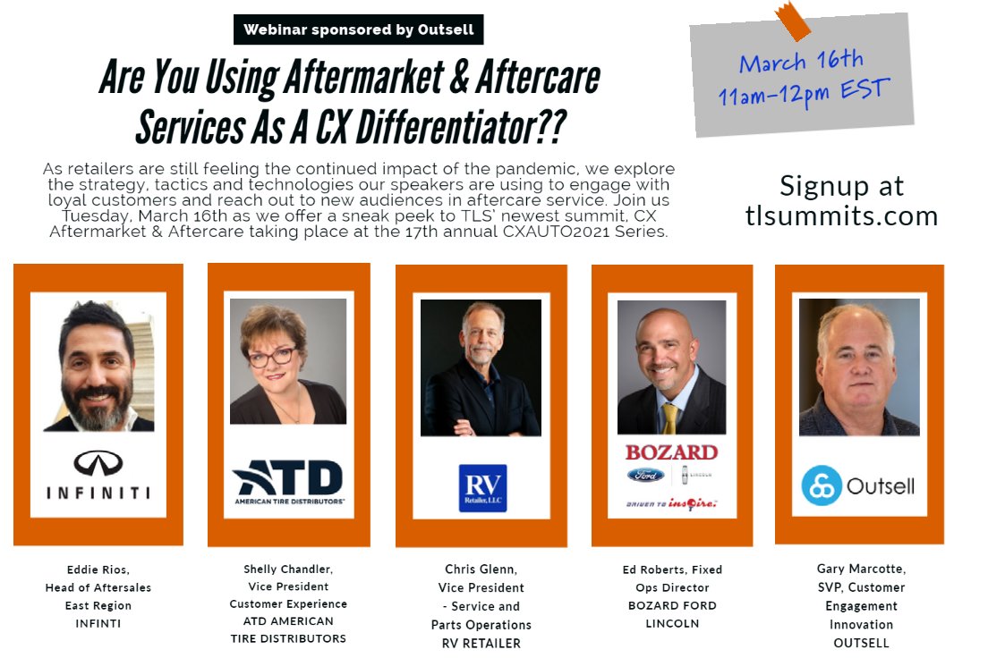 TLSummits's tweet image. Cultivating a “Winning Culture” to differentiate and succeed in the Aftersales/Service competitive market... Join us Tuesday March 16th 11-12pm EST tlsummits.cventevents.com/n9aZGg?RefId=R… @tlsummits #Automotive #FixedOps #CustomerExperience #Sales #Service #Parts #Dealership #CX #CustomerService