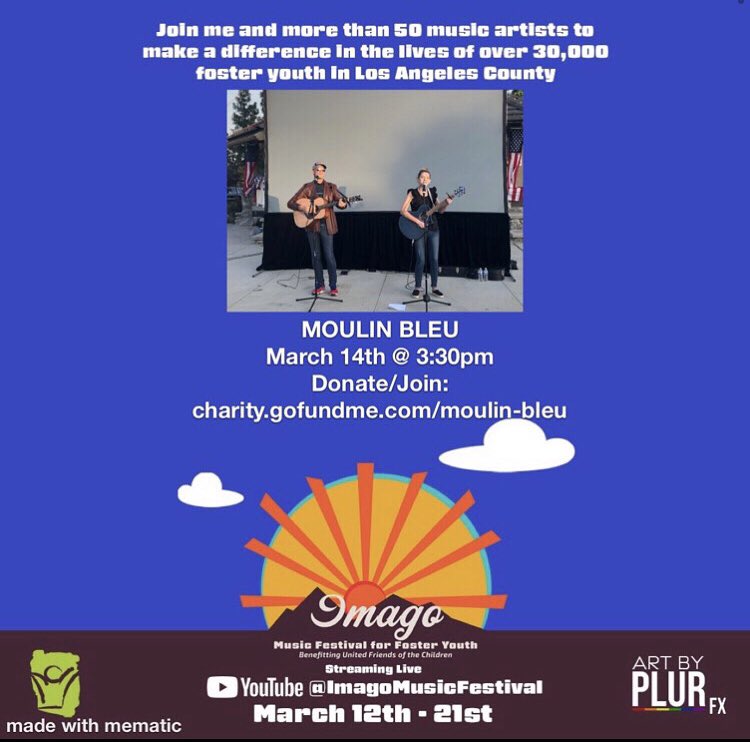 IsabellaBazler's tweet photo. Listen to Moulin Bleu live next Sunday at 3:30pm on YouTube @ImagoMusicFestival , and benefit United Friends of the Children, an LA non-profit bettering the lives of our foster youth. @MoulinBleuBand @MorrisRandominc @UnitedFriends #moulinbleu #fosteryouth #rememberthechildren https://t.co/uPFijb8o6N