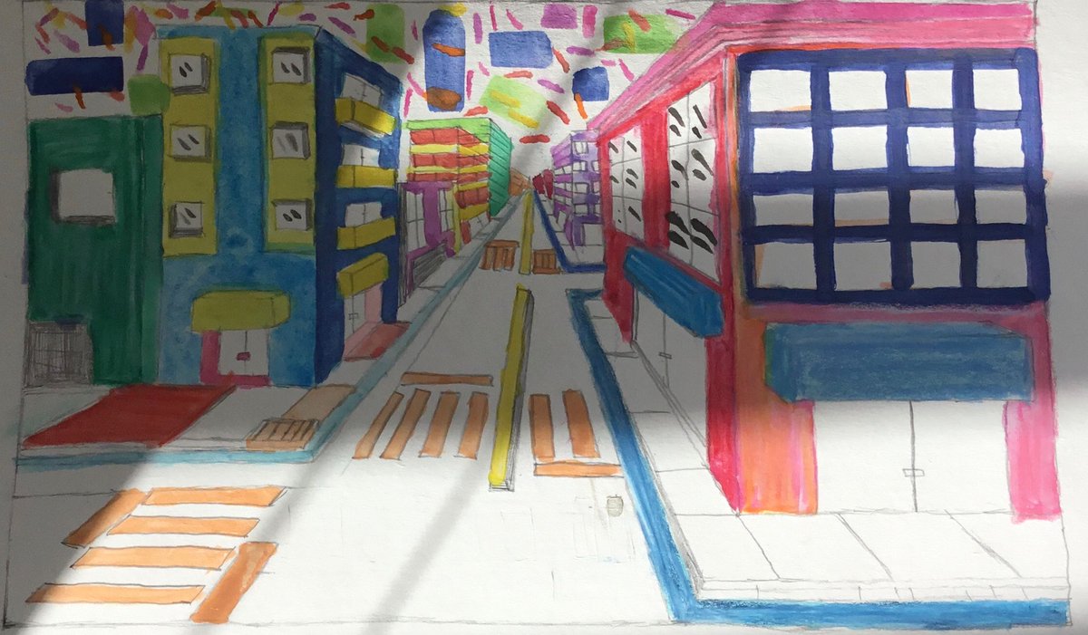 LouAnnCovington's tweet photo. From my PERSPECTIVE, these 6th grade artists rock!! #1pointperspective @cevmsjags @rrisdart https://t.co/hdv4dOpaea