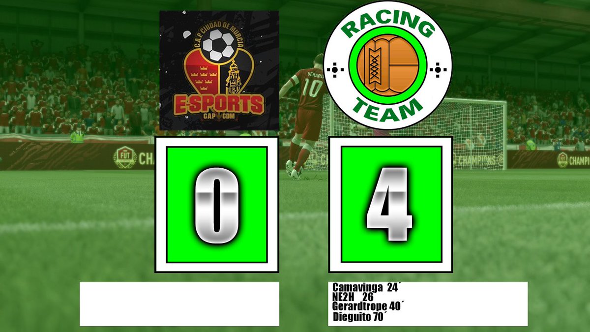 Resultado Partido:
🆚 <a href="/esports_CDM/">•CAP Ciudad De Murcia eSports•</a> 
⚽️ Camavinga
⚽️ <a href="/NenehNe2h/">Neneh</a> 
⚽️ <a href="/gerardmf2001/">Gerard Martínez</a> 
⚽️ <a href="/Dieguito80011/">Dieguito80011</a> 
🤝🤝 <a href="/gerardmf2001/">Gerard Martínez</a> 
🤝 Camavinga 
🤝 <a href="/NenehNe2h/">Neneh</a>