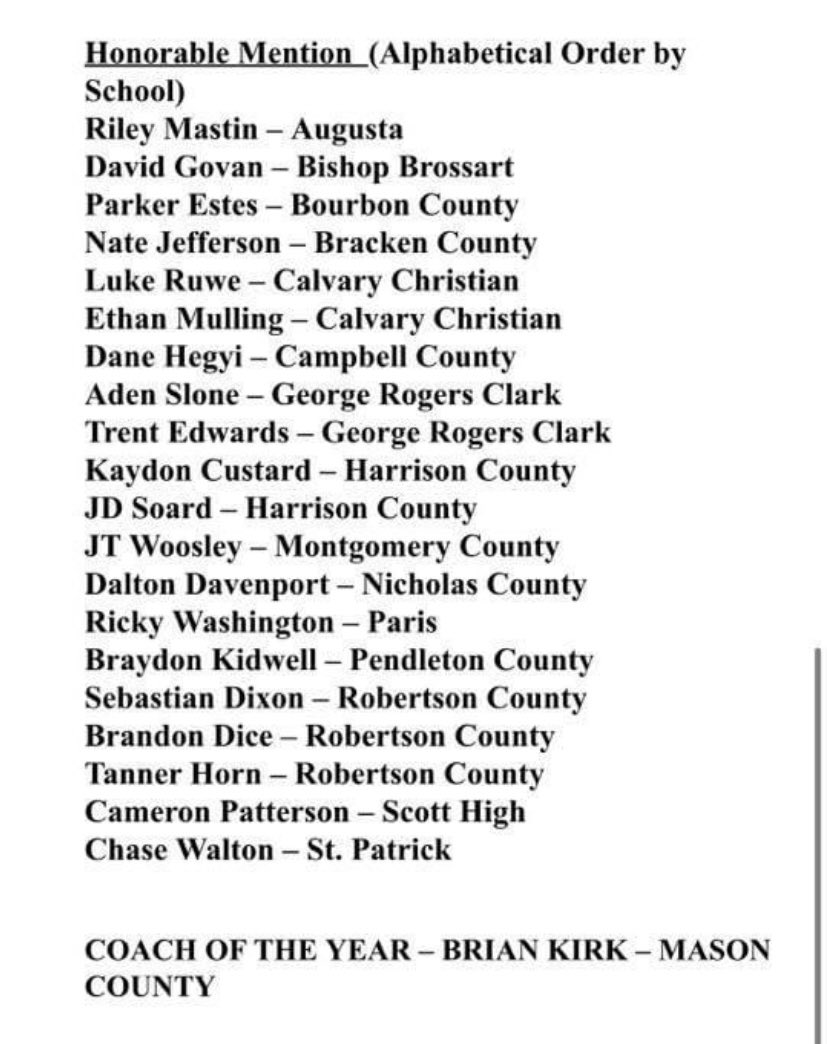EvanDennison1's tweet photo. Released on the 10th Region Coaches Association Facebook page, here’s a look at their All 10th Region teams.
Robertson County’s Justin Becker back-to-back 10th Region Player of the Year.
Mason County’s Brian Kirk named 10th Region Coach of the Year. https://t.co/P6gxKYdZt7
