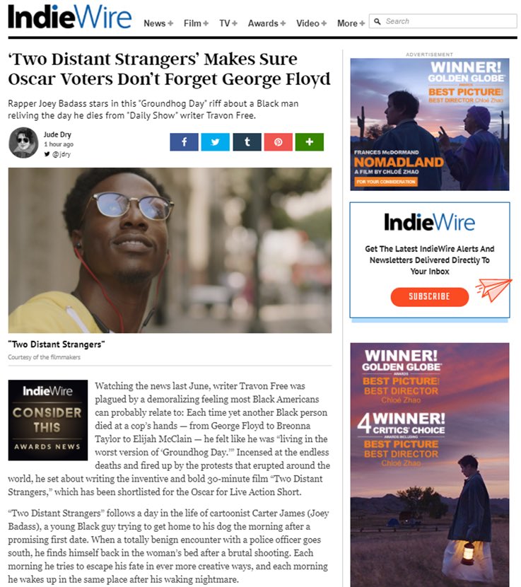 NicMaye's tweet photo. Thank you to @IndieWire @revolttv @TheWrap for the write ups on @TwoDistantFilm 🙏🏾🙏🏾🙏🏾 #twodistantstrangers #sixfeetover https://t.co/AJgIzVSyYz