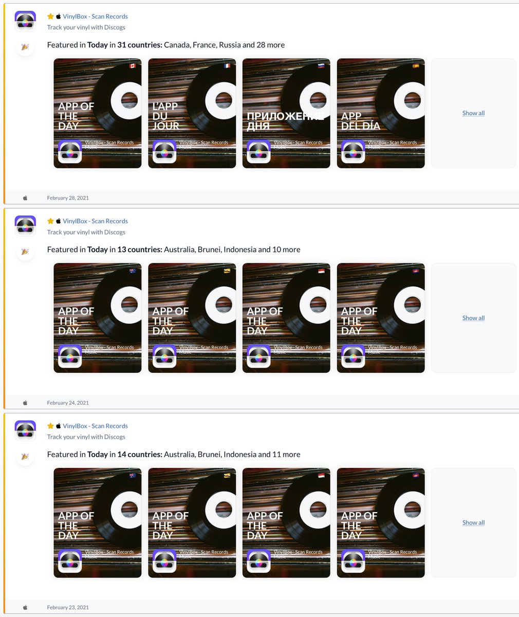wundaii's tweet photo. My app @VinylBox_App was featured as App of the Day again in a bunch of countries!

Canada 🇨🇦, France 🇫🇷, Russia 🇷🇺, Spain 🇪🇸, Portugal 🇵🇹, India 🇮🇳, and more 🎉

https://t.co/pxAzr0WnfR https://t.co/XZsb2lDWlF