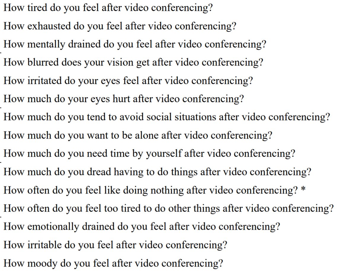 Rob_Briner's tweet image. If you're interested in measuring how people feel video conferencing negatively affects them, then you might be interested in the just pubished and freely available Zoom Exhaustion &amp;amp; Fatigue Scale.

#zoom #videoconferencing #remoteworking

papers.ssrn.com/sol3/papers.cf…