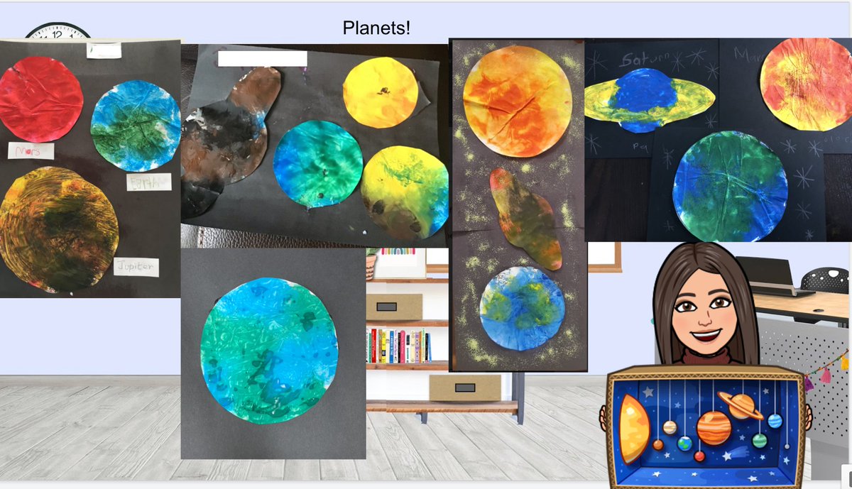 WDSHubEES's tweet photo. We had so much fun with our space theme! Last week we used our fine motor skills and tested our strength by  pushing the paint using plastic wrap to colour in our planets. We experimented with colours and watched as they mixed under the plastic #WDS https://t.co/XAAViOyZlC
