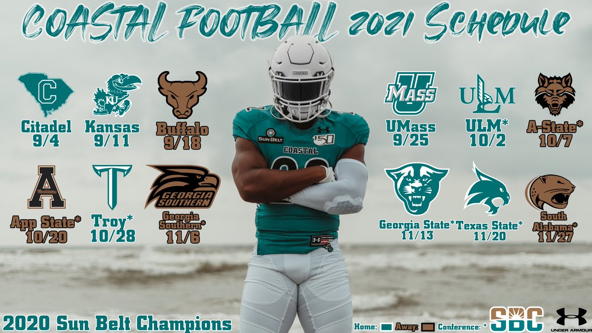CoastalFootball's tweet photo. HERE IT IS! OUR 2021 SCHEDULE IS OFFICIAL!
#BEL1EVE | #BAM | #STS | #TEALNATION https://t.co/xCaKK2AWZv