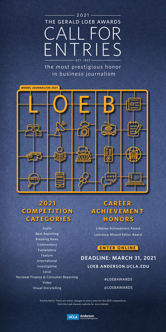 LoebAwards's tweet photo. The 2021 #LoebAwards Call for Entries is now OPEN! We invite ALL #journalists &amp; media outlets to submit entries (in all journalistic forms), to 12 competition categories, for the highest honor in business journalism in the U.S. https://t.co/OWOWaa4h5G https://t.co/ZZuOGq1XpQ