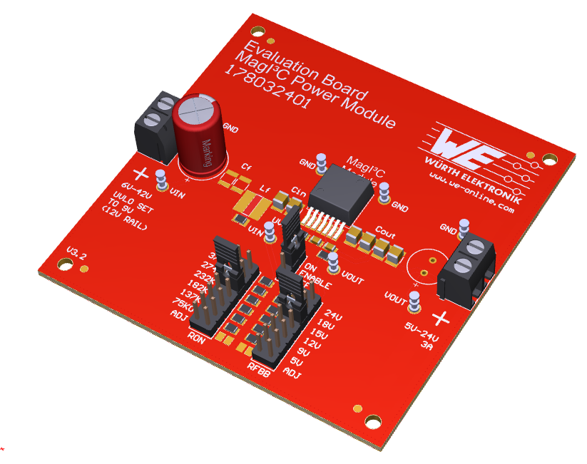 WurthElectronic's tweet photo. The NEW version of our MagI³C Evaluation Board 178032401 is now available! The board now has an adjustable UVLO, and a functionality is enabled which can be used via a jumper. https://t.co/xBY3py1Jw4
#WurthElektronik #MagI3C #PowerModules #EvalBoard https://t.co/1EoWrrItNS