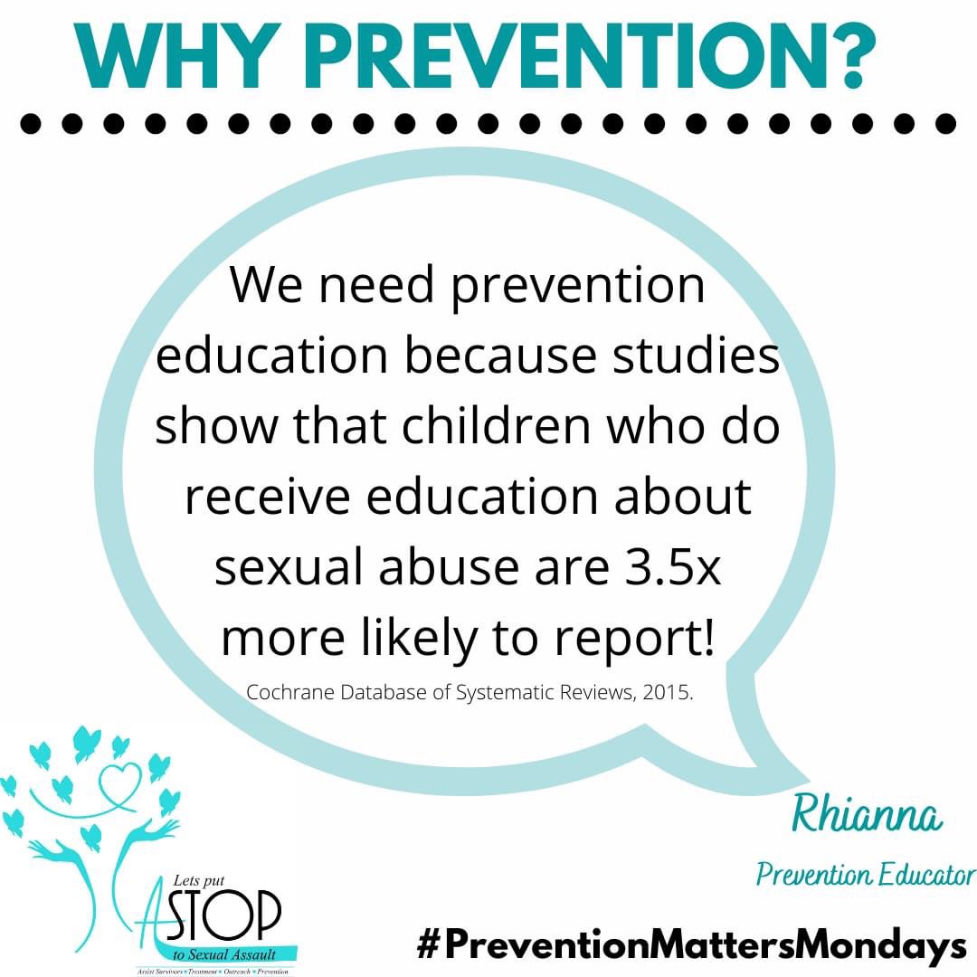 astop_inc's tweet photo. "We need prevention education because studies show that children who do receive education about sexual abuse are 3.5x more likely to report!"
#PreventionMatters #PreventionMattersMondays #prevention #preventioneducation #reportSA #reporting #education #empowerment #teaching https://t.co/YgOsIEkFA7