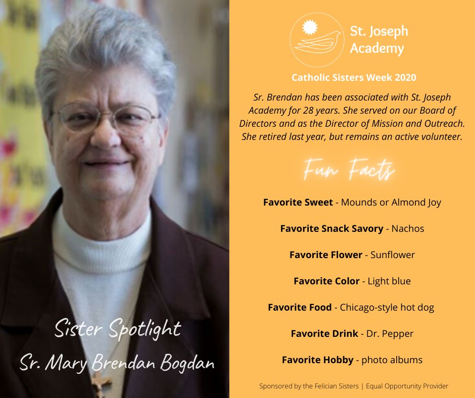 In honor of #CatholicSistersWeek, we will be sharing more about our four sisters we are lucky to have as part of the SJA family . Today, we start with Sr. Brendan, who has been called the "epitome of living and breathing our mission" by SJA President/CEO Dr. Tabia Jones.