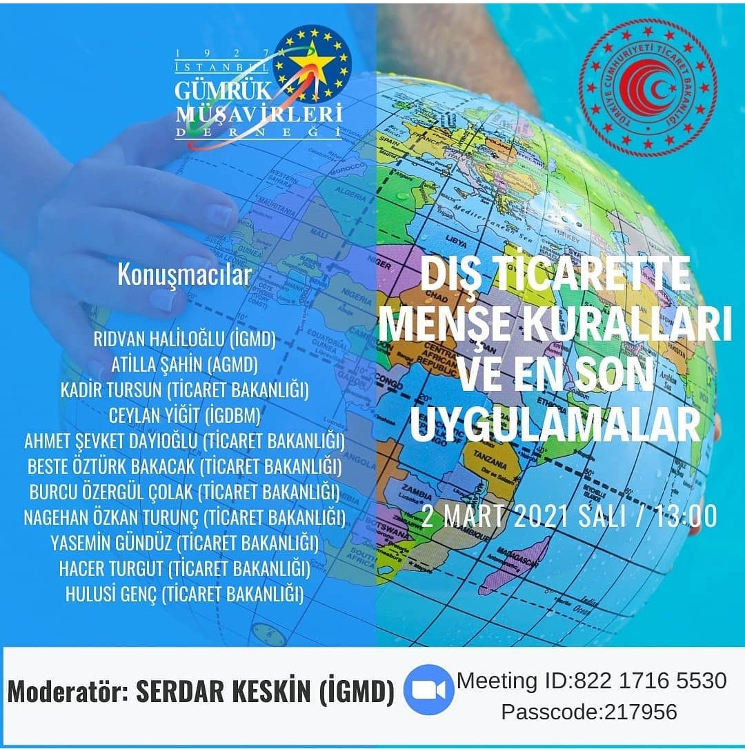 cigdemagdag's tweet photo. İstanbul Gümrük Müşavirleri Derneği nin organizasyonu ile , 02.03.2021 salı saat 13.00 de Ticaret bakanlığı uzmanları ile zoom üzerinden 'Menşe kurallari ve en son uygulamalar semineri' düzenlenecektir...#igmd https://t.co/ldKLCI3r22